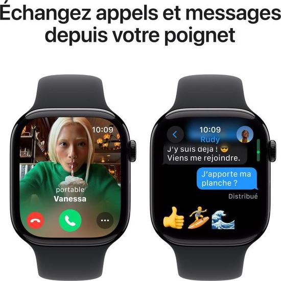Apple Watch Series 10 GPS - 46mm - Boîtier Jet Black Aluminium - Bracelet Black Sport Band.