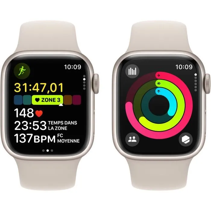 Apple Watch Series 9 GPS - 45mm - Boîtier Starlight Aluminium - Bracelet Starlight Sport Band
