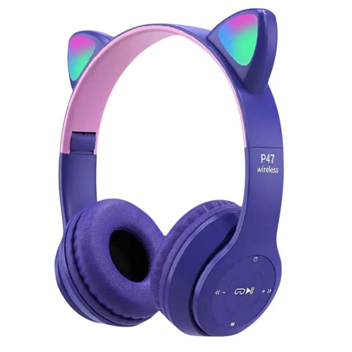 Casque fil P47M Cartoon Cat Ear avec LED et batterie 400mAh - Violet