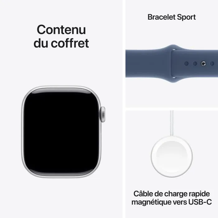 Apple Watch Series 10 GPS - 42mm - Boîtier Silver Aluminium - Bracelet Denim Sport Band
