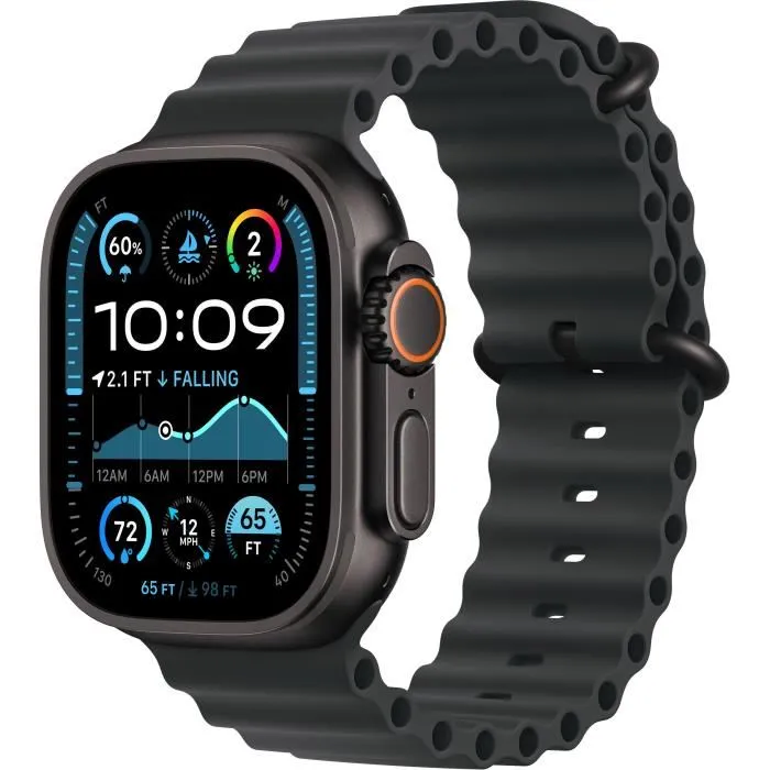 Apple Watch Ultra 2 GPS + Cellular - 49mm - Boîtier Titane Noir - Bracelet Noir Ocean Band
