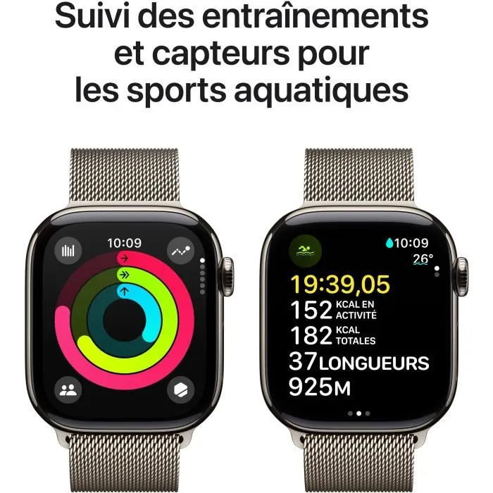 Apple Watch Series 10 GPS + Cellular - 42mm - Boîtier Natural Titanium - Bracelet Natural Milanese Loop