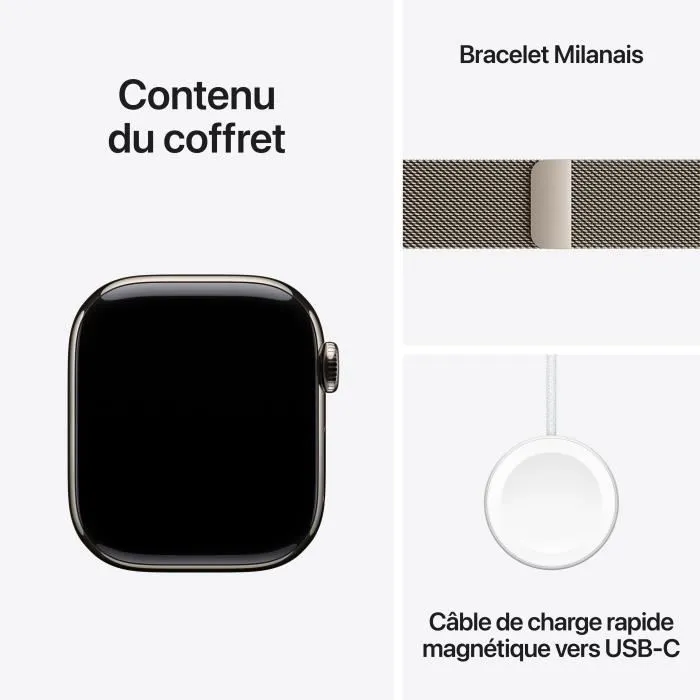 Apple Watch Series 10 GPS + Cellular - 42mm - Boîtier Natural Titanium - Bracelet Natural Milanese Loop