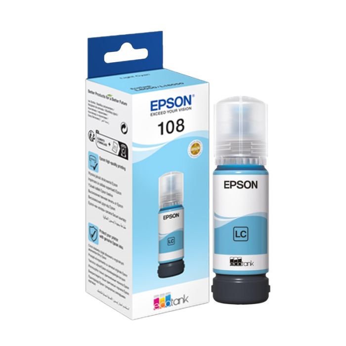 Bouteille d'Encre Original Epson EcoTank 108 - Cyan Light (C13T09C54A)