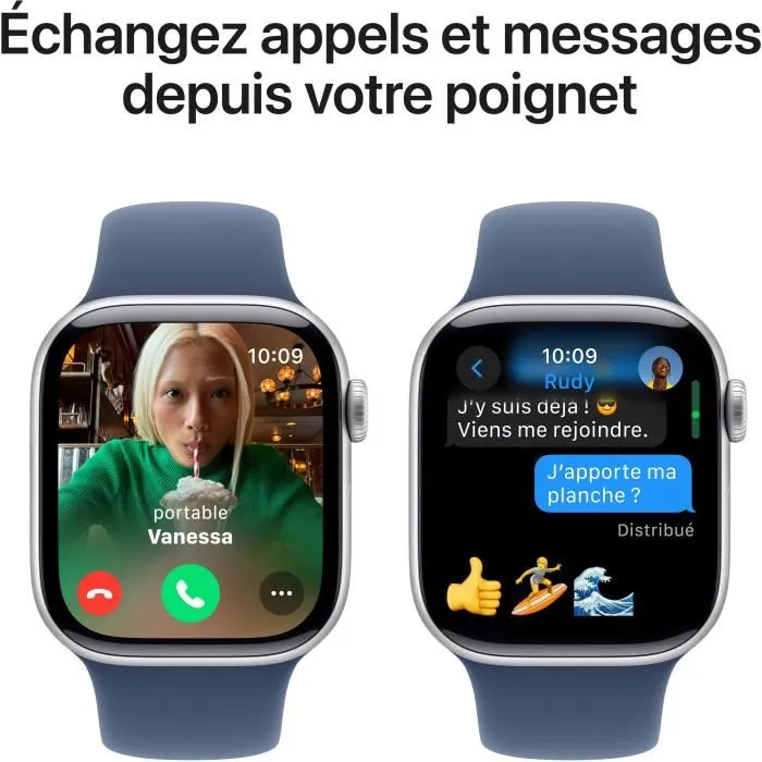Apple Watch Series 10 GPS - 42mm - Boîtier Silver Aluminium - Bracelet Denim Sport Band