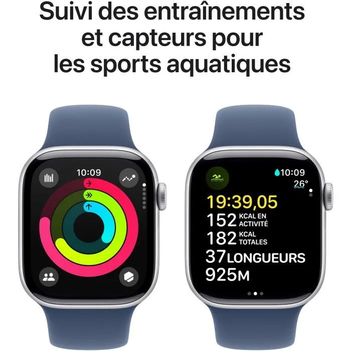 Apple Watch Series 10 GPS - 42mm - Boîtier Silver Aluminium - Bracelet Denim Sport Band