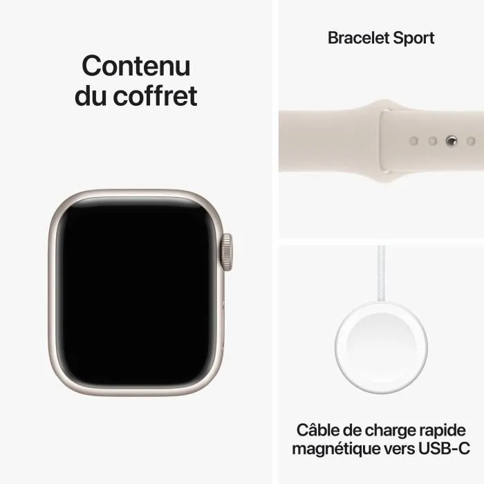 Apple Watch Series 9 GPS - 45mm - Boîtier Starlight Aluminium - Bracelet Starlight Sport Band