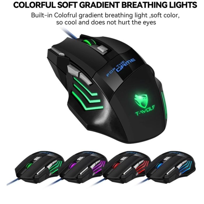 Souris Gaming Filaire T-Wolf M1 RGB - Noir