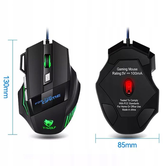 Souris Gaming Filaire T-Wolf M1 RGB - Noir