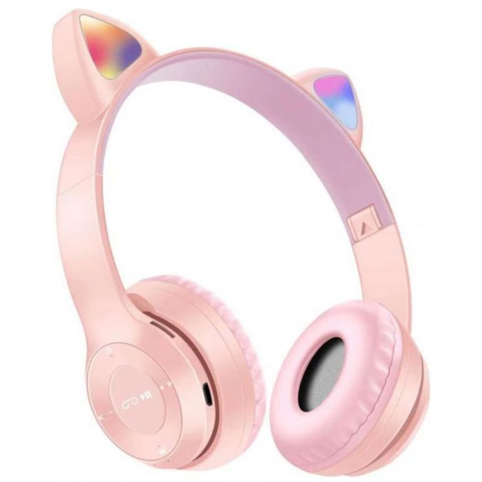 Casque fil P47M Cartoon Cat Ear avec LED et batterie 400mAh - Rose