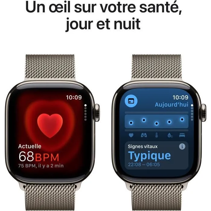 Apple Watch Series 10 GPS + Cellular - 42mm - Boîtier Natural Titanium - Bracelet Natural Milanese Loop