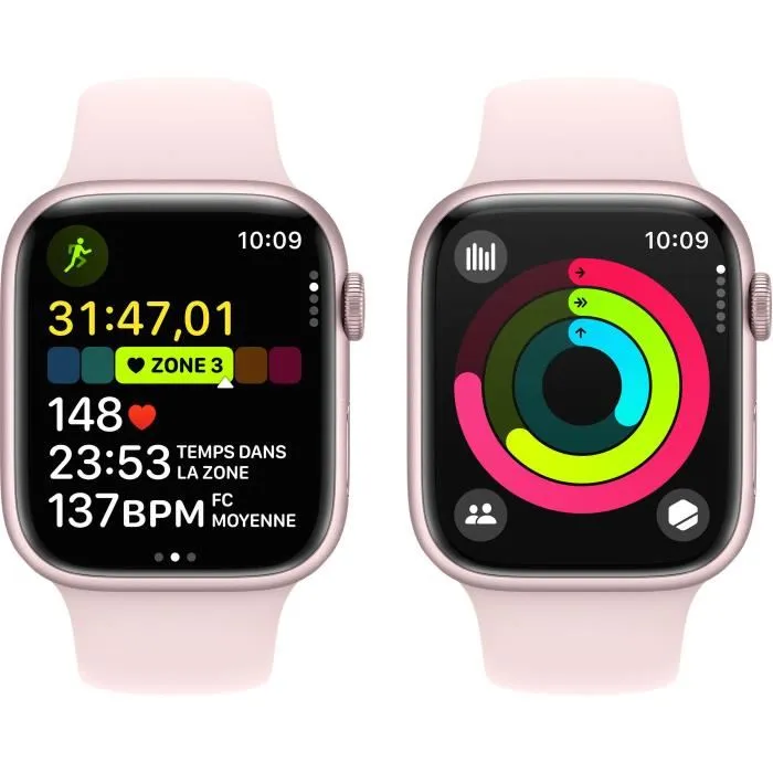 Apple Watch Series 9 GPS - 41mm - Boîtier Pink Aluminium - Bracelet Light Pink Sport Band.