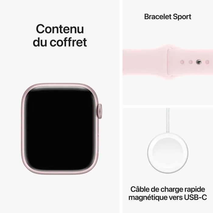 Apple Watch Series 9 GPS - 41mm - Boîtier Pink Aluminium - Bracelet Light Pink Sport Band.