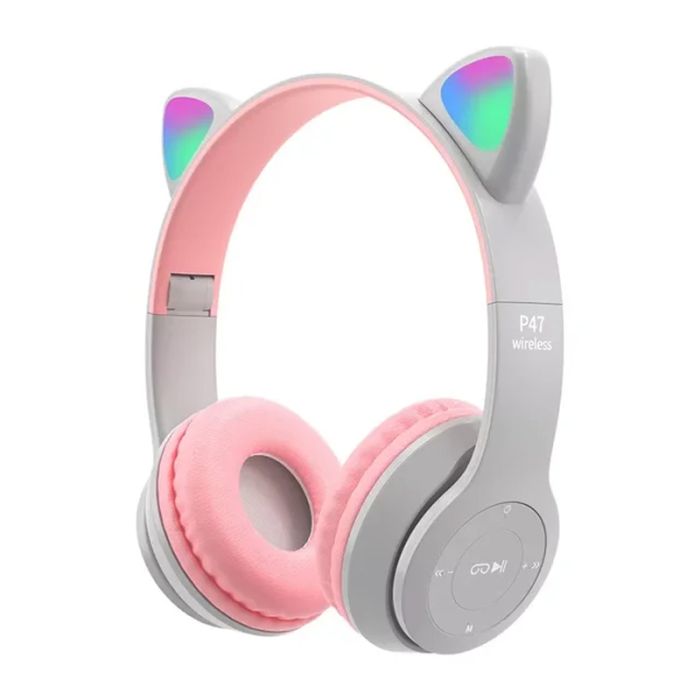 Casque fil P47M Cartoon Cat Ear avec LED et batterie 400mAh - Blanc